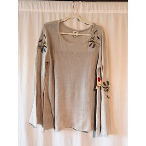 St. John’s Bay Women’s Sweater XL Icy Grey Embroidered Sleeves NWT